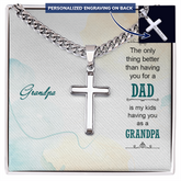 Personalized Grandpa Necklace, Cross Pendant Jewelry, Loving Gift For Grandfather, Engraved Keepsake, Family Appreciation Gift